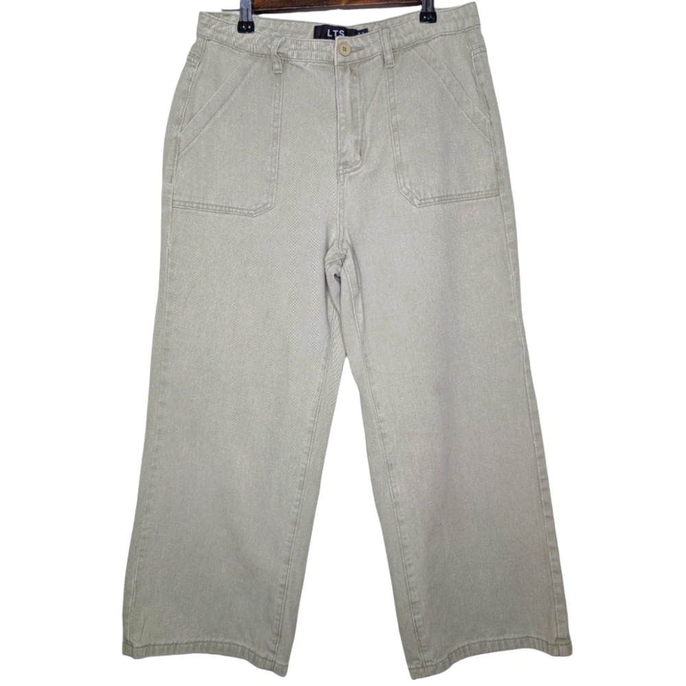 LTS Long Tall Sally Pistachio Green Cotton Twill Wide Leg Trousers Jeans Size 10